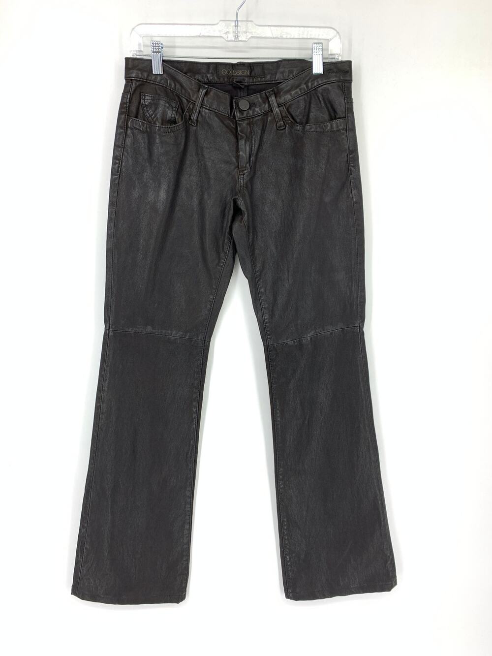 GOLDSIGN Women's Size 27 Leather Jeans Perfect Slim Bootcut Solid Black